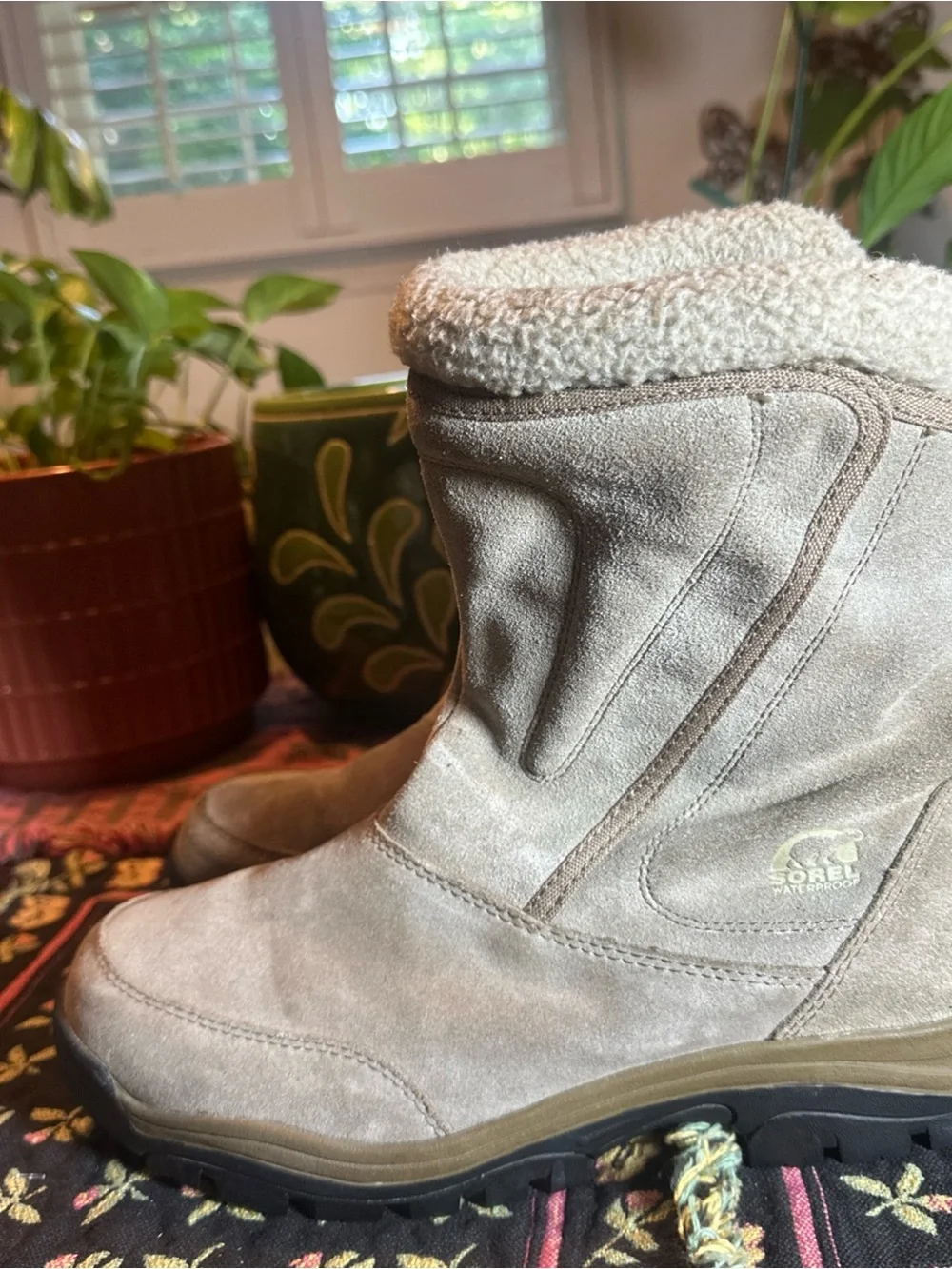 Sorel Waterfall Women Winter Snow Boot Tan Suede Fleece Lined Thinsulate size 11